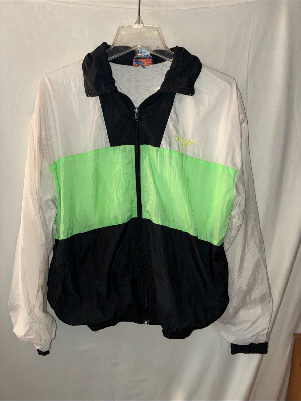Vintage Spaulding Colorblock Windbreaker Jacket - White, Black & Neon Green